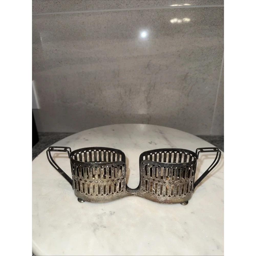 Vtg Apollo EPNS Bernard Rice's Sons Silver Plated Double Spoon Holder Basket USA